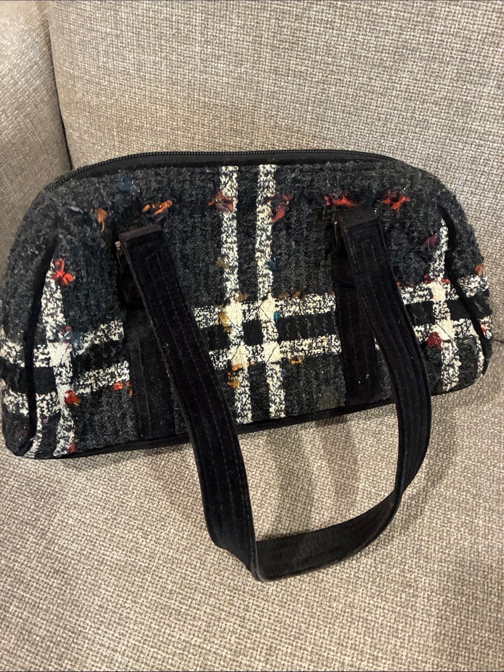 Vera Bradley Black Tweed Plaid Tote with Multicolor Accents